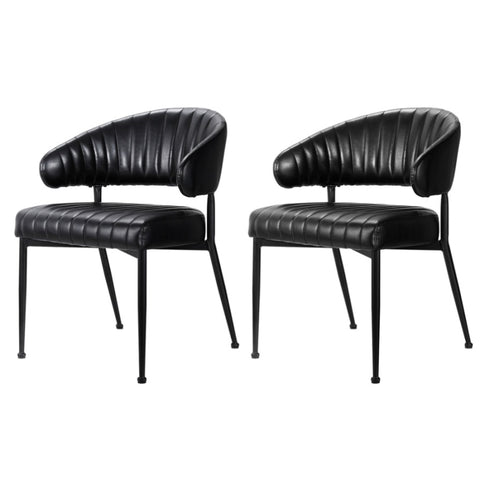 Artiss Dining Chairs Set of 2 Leather Hollow Armchair Black DINING-B-C01-PU-BKX2