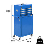Bullet Pro 3 Drawer Tool Box Cabinet Trolley Storage, with 1-Door Toolbox Garage Organiser Set, Blue V219-TOLCHTBU3CBA