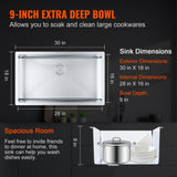 Kitchen Sink, 304 Stainless Steel Drop-In Sinks, Undermount Single Bowl Basin with Accessories V952-QRSSCTXPDCY30ZB7SV0