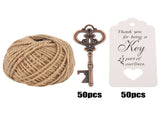 Key shaped Bottle Opener with Tag Card Twine for Wedding Guests Gift Party V1294-YM0901-JY35283-02