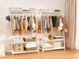 Large White Bamboo Garment Clothes Rack Shoes Coats Shelf w/ 3 Shelves & 10 Hook V767-ZJJ174-WT