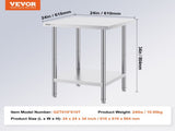 Stainless Steel Prep Table, 24 x 24 x 34 Inch, Heavy Duty Metal Worktable with 3 Adjustable Height V952-CFBXGGZTLCWJ45FJ5V0