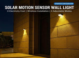 Solar Powered LED Wall Light with Motion Sensor, IP65 Waterproof Outdoor Lighting for Garden Fence, V1341-ZY-QFAHDEYG-2PCS-3000KWARMWHITE