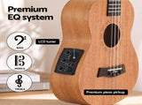 Alpha 26 Inch Solid Mahogany Tenor Ukulele Electric Acoustic EQ System Kit 18 Frets Natural UKULE-E-25-EQ-NAT