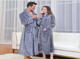 Grey XL size Plush Flannel Robe for Couples - Thickened Warm Bathrobe with Shawl Collar, Soft Fleece V888-ELOSUNG50086