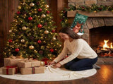Festive Holiday Home Decoration Set - White Knitted Christmas Tree Skirt & Reindeer Stocking Combo V888-ELOSUNG54468