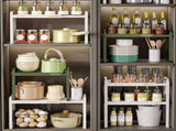 Tabletop Kitchen Storage Rack White Plastic Double Layers Telescopic Kitchen Shelf Organizer for V1294-YM0521-3118220328711