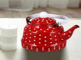 Red Enamel Stovetop Teakettle Retro Design Heat Efficient Silent V1370-AZ4-14456