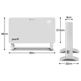 Pronti Glass Panel Convection Heater with Remote Control LED Display White HEA-GPL-E20-WH