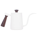 Portable Stainless Steel Coffee Pot with Wooden Handle Long Gooseneck Spout Cafe KettleWhite 700ml V1294-YM0901-3118200231811