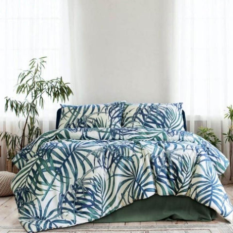 Ardor Palms Blue Polyester Cotton Quilt Cover Set Queen V442-INT-QUILTCS-PARADISEPALMS-BLUE-QS