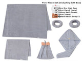 Blue Soft Coral Fleece Towel and Bath Towel Gift Set - 5-Piece Luxurious Absorbent Set V888-ELOSUNG17454