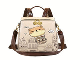 Fashionable Backpack Printed Backpack Double-Shoulder Backpack Cute Cat Print - Beige - Size V1347-127-02066-BEG-29-24-13