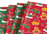 Gift Wrapping Paper Style WZ025 - Red & Green Reindeer & Gingerbread Man Design V1192-D62