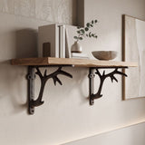 Decorative Iron Deer Antler Shelf Bracket, Sturdy Wall Mount Support, Rustic Cabin Floating Shelf V1192-AZ-W-24663