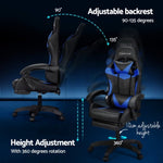 Artiss 6 Point Massage Gaming Office Chair 7 LED Footrest Blue MOC-GC-6P-LED-BK-BL