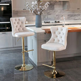 2x Height Adjustable Swivel Bar Stool Velvet Studs Barstool with Footrest and Golden Base- Beige V226-SW1912BG