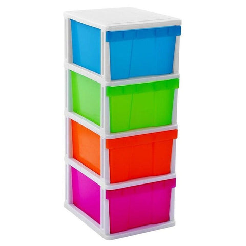 MEGA 4 Tier Drawer Storage Shelf Unit Organiser Plastic Level Office Cabinet in Coloured V563-UI8748