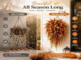 Artificial Fall Harvest Hanging Basket, Waterproof UV Resistant Faux Flowers & No Maintenance Autumn V1369-AZ3-W-08512