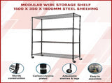 Modular Wire Storage 150x35cm Steel Shelving Black With Wheels For Garage Warehouse Or Kitchen V63-841401