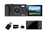 4K Digital Camera Flip Screen Autofocus for Vlogging and Photography Beginners - Black V1263-JX-6749-1