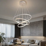 BAMDECOR A18801 Modern LED Chandelier, Dimmable Pendant Light with Remote Control Rings Round V255-BAM-188013-SILVER