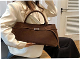 Suede Tote Bag Women Retro Dark Brown Faux Leather Tote Bag Slouchy Suede Bag with Handle Large V1259-DP01-A-2670