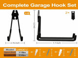 Garage Hooks, 4 Pack 7.7inch Large Square Wall Hooks for Hanging Heavy Duty Ladders, Bikes, Tools V1107-118-13125