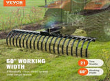 Tow Behind Landscape Rake, 1.5m Tow Dethatcher with 21 Steel Coil Tines, Lawn Dethatcher Rake V952-ZXSCJ60BDSDLG2B3EV0