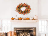 22 Inch Fall Flower for Front Door, Autumn Yellow Orange Forsythia Flower Indoor Outdoor V1258-DP02-C-2687