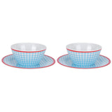 4Pcs/Set Salad Bowl Dish Light Blue Grid Pattern Imitation Porcelain Snack Plate Tableware V1294-YM0718-3118200282711