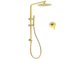 Brushed Gold Twin Shower Set 8" Round Head Single Mode Handheld Sliding Rail Arm Wall Mixer V1233-S4902ABGSS019CBGKSR108GKRD201G