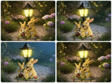 Solar Simulation Rabbit Ornament, charges by day and lights up automatically at night, three rabbits V1232-HWTZD-001