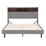 Artiss Bed Frame Queen Size LED Mattress Base Platform with Storage Shelf Hidden Storage Box Grey BFRAME-F-MIDNIGHT-Q-BK-ABC