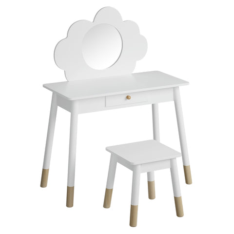 Keezi Kids Dressing Table Chair Set Vanity Makeup Wooden Leg Mirror Drawer FURNI-C-CLOUD-KDT-WH