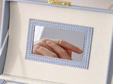 White Luxury PU Leather Jewelry Storage Box - 3-Tier Organizer with Mirror for Necklaces, Earrings, V888-ELOSUNG13845