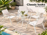 Gardeon 5PC Bistro Set Outdoor Table and Chairs Stackable Patio Furniture White FF-STA-AL80-WH-4CH