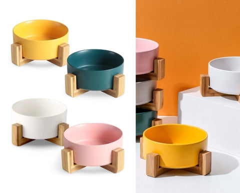 bulk 12 Couloured Ceramic Pet Bowl w Stand 4 Assort 20cm V637-PET37124