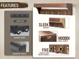 Wood Wall Key Holder with 5 Hooks and Shelf Brown, 35.6 cm V1237-ZY-818-273