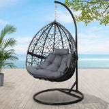 Gardeon Outdoor Egg Swing Chair Wicker Rattan Furniture Pod Stand Cushion Grey HM-EGG-RAN-S-BKGR-AB