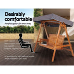 Gardeon Outdoor Wooden Swing Chair Garden Bench Canopy Cushion 3 Seater Teak ODF-GSC-W3S-TK-ABC