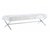 Interior Ave - Oxley Fur Bench - White & Silver V355-IA-B-OWS