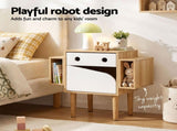 Artiss Bedside Table with Drawer Robot Design for Kids' Room Bedroom Pine FUR-AE-BS-BOT-WD