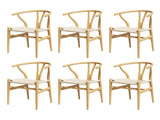 1 Set of 6 Artiss Dining Chairs Wooden Rattan Seat Wishbone Back MO-DIN-B-01-RAT-WDX6