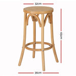 Artiss 2x Bar Stoosl Rattan Seat Wooden BA-L-RA-B13-NAX2