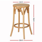 Artiss 2x Bar Stoosl Rattan Seat Wooden BA-L-RA-B13-NAX2