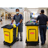 AUCH Double Bag Janitor Cleaning Trolley, Housekeeping Cart, Lockable Cabinet with Storage Tubs, V219-MATJANAC11YB