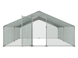 Metal Chicken Coop, 9.8x13.1x6.5 ft Large Walk-in Chicken Runs with Cover, Spire Roof Hen House V952-JSJS342MJDDMF1LS3001V0
