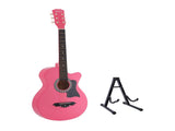Alpha 38 Inch Acoustic Guitar Wooden Body Steel String Full Size w/ Stand Pink GUITAR-D-38-PINK-CAPO