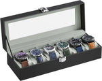 SONGMICS Watch Box for 6 Watches with Glass Lid and Removable Watch Pillows Black Synthetic Leather V227-8498101000085